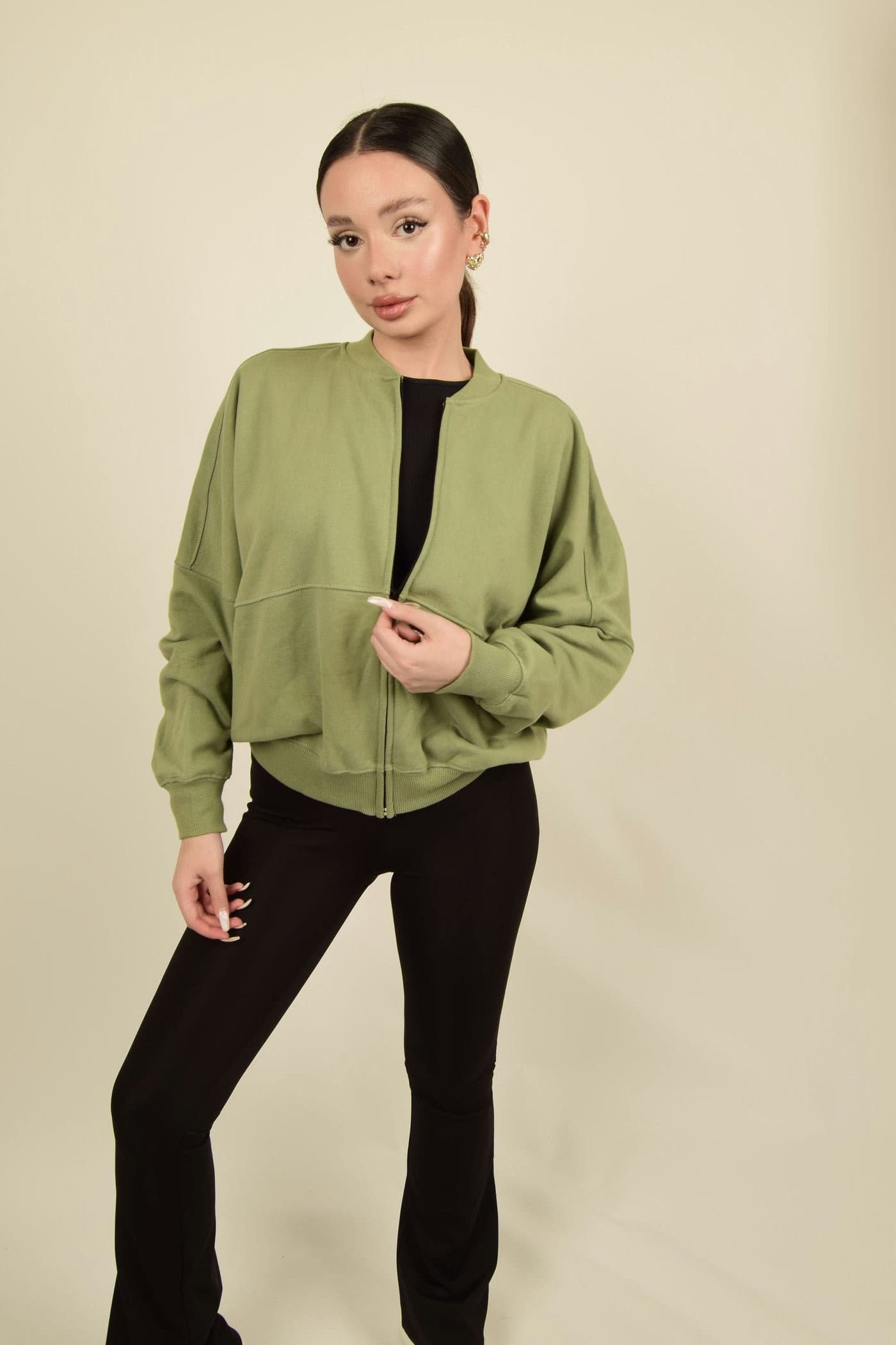 Fermuarlı Oversize Bomber Sweatshirt Ceket Görsel 3