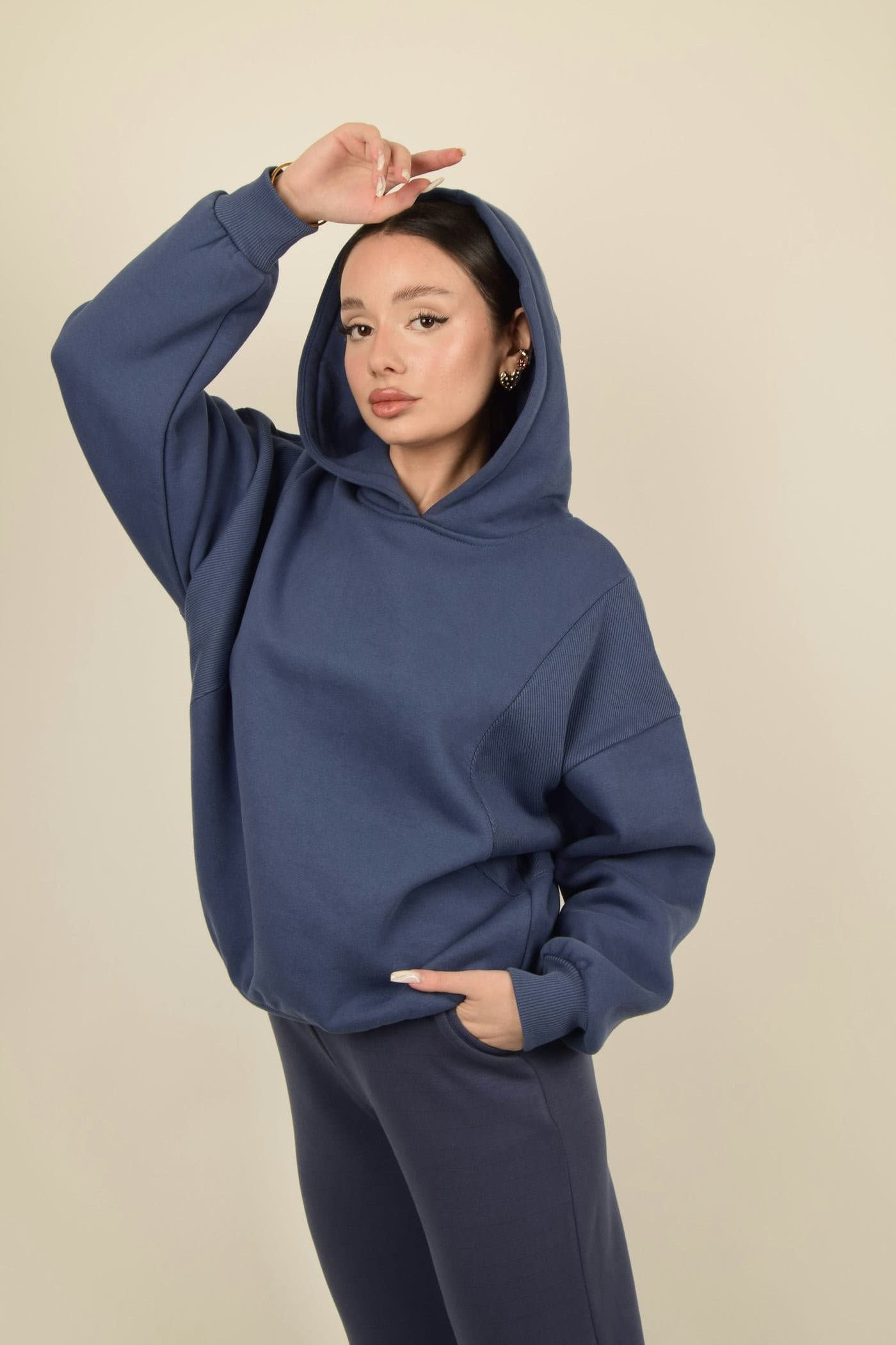 Kaşkorse Detaylı Kapüşonlu Oversize Sweatshirt Görsel 3
