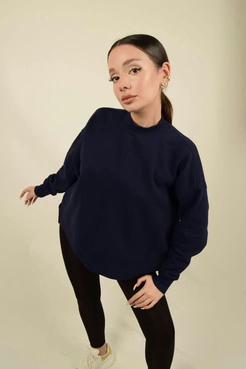 Balıkçı Yaka Yırtmaçlı Oversize Sweatshirt Görsel 5