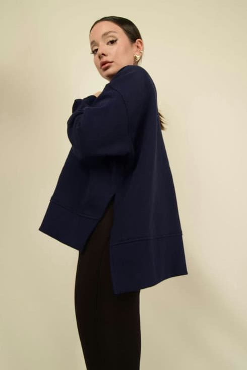 Balıkçı Yaka Yırtmaçlı Oversize Sweatshirt Görsel 2