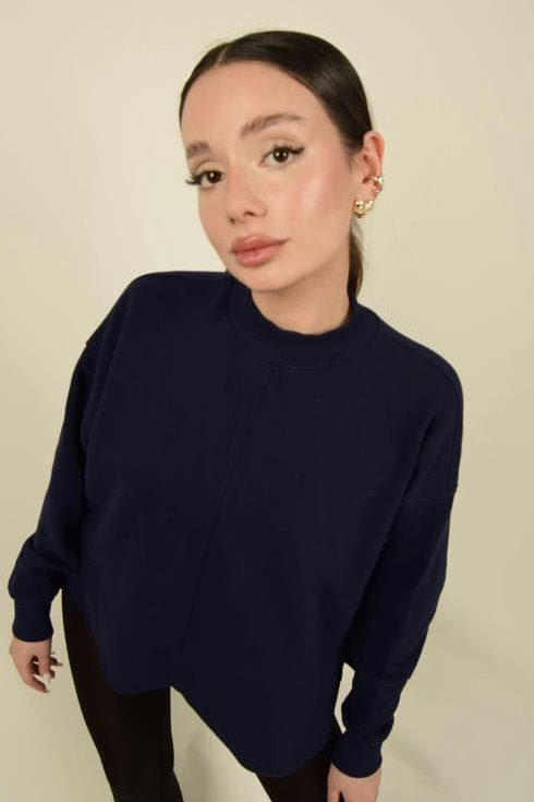 Balıkçı Yaka Yırtmaçlı Oversize Sweatshirt Görsel 7