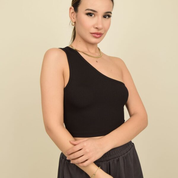 Tek Omuz Sırt Dekolteli Kaşkorse Crop Body