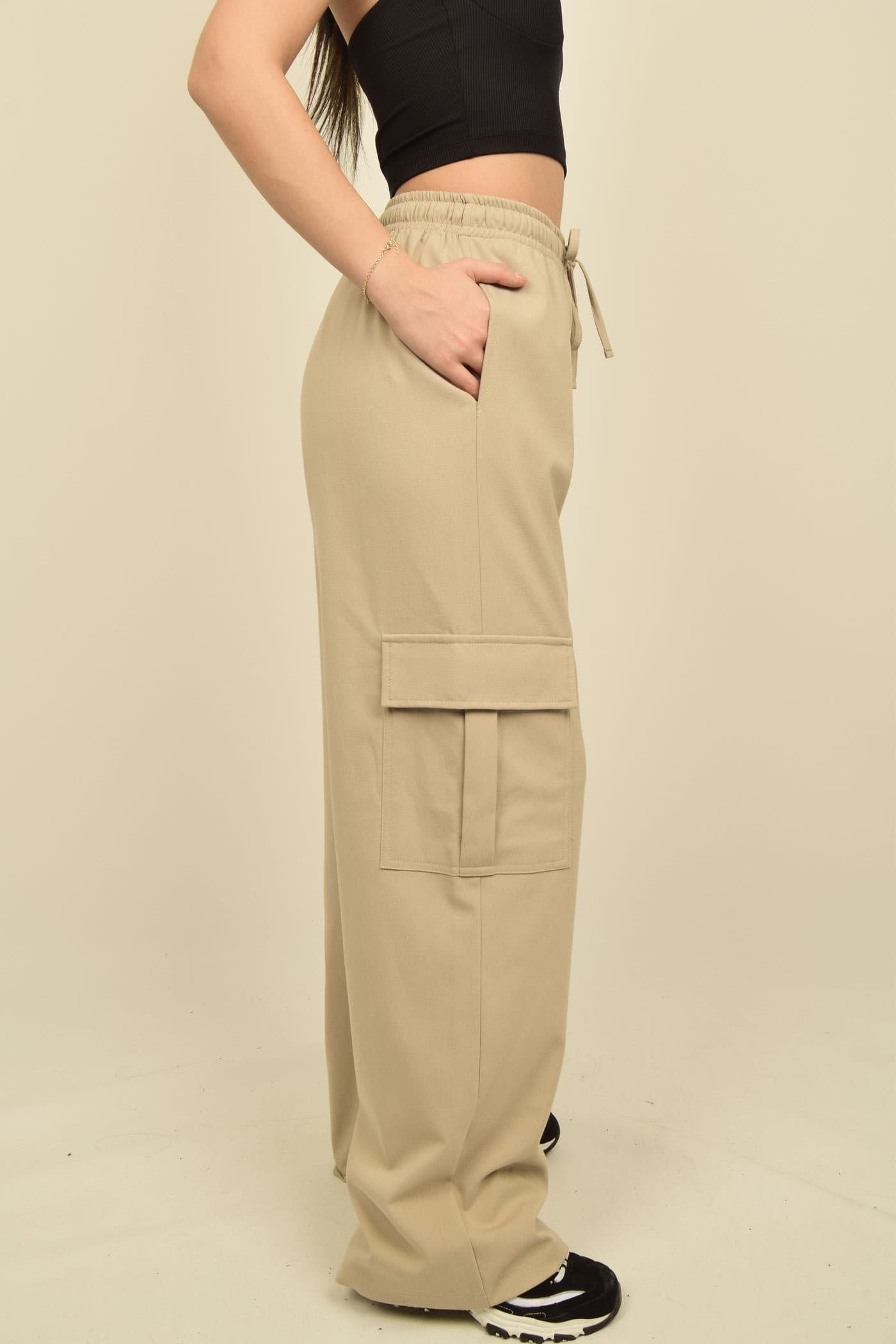 Pantalon cargo ample à jambes larges en vison (Image 5)