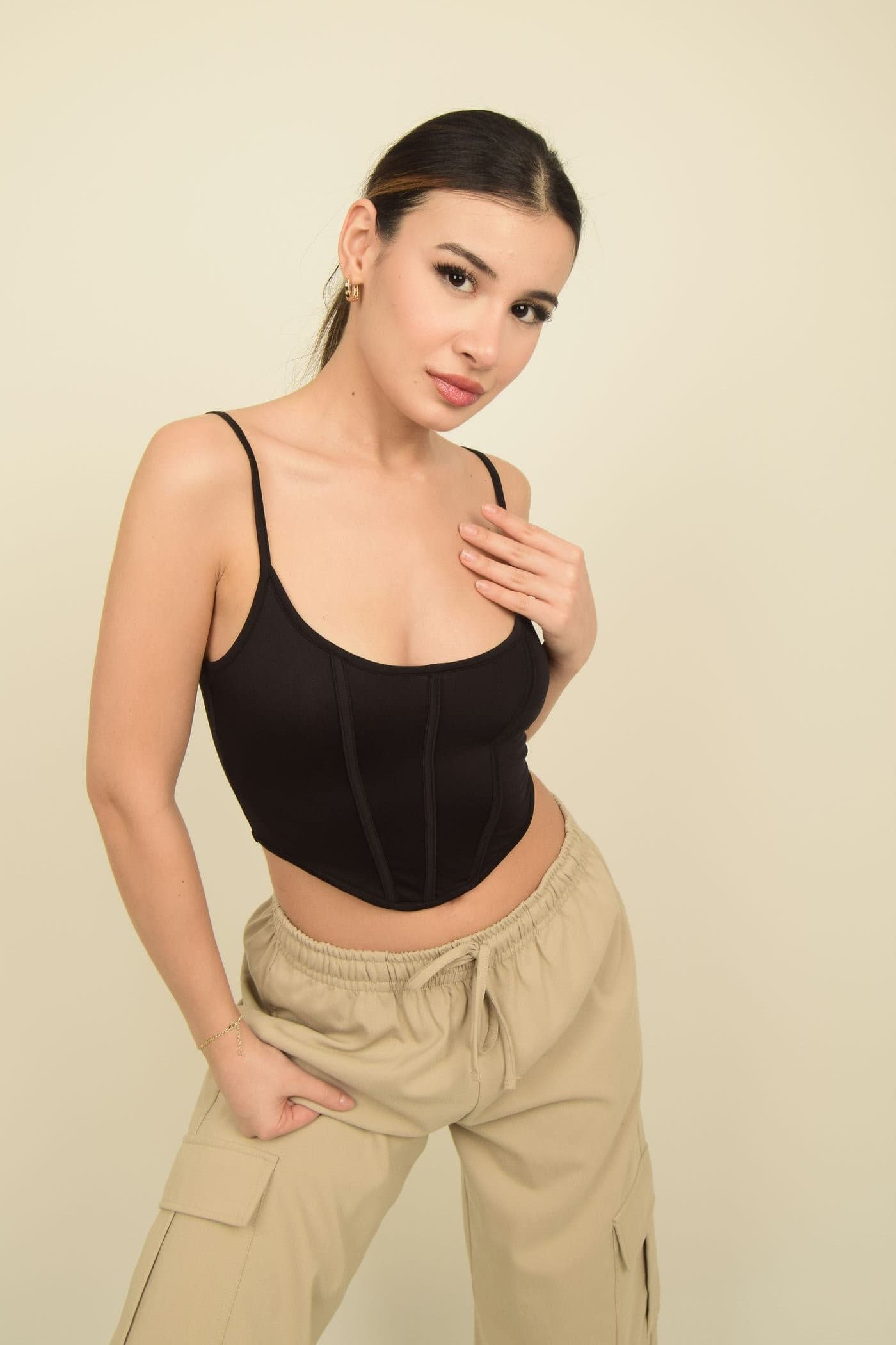 Pantalon cargo ample à jambes larges en vison (Image 2)