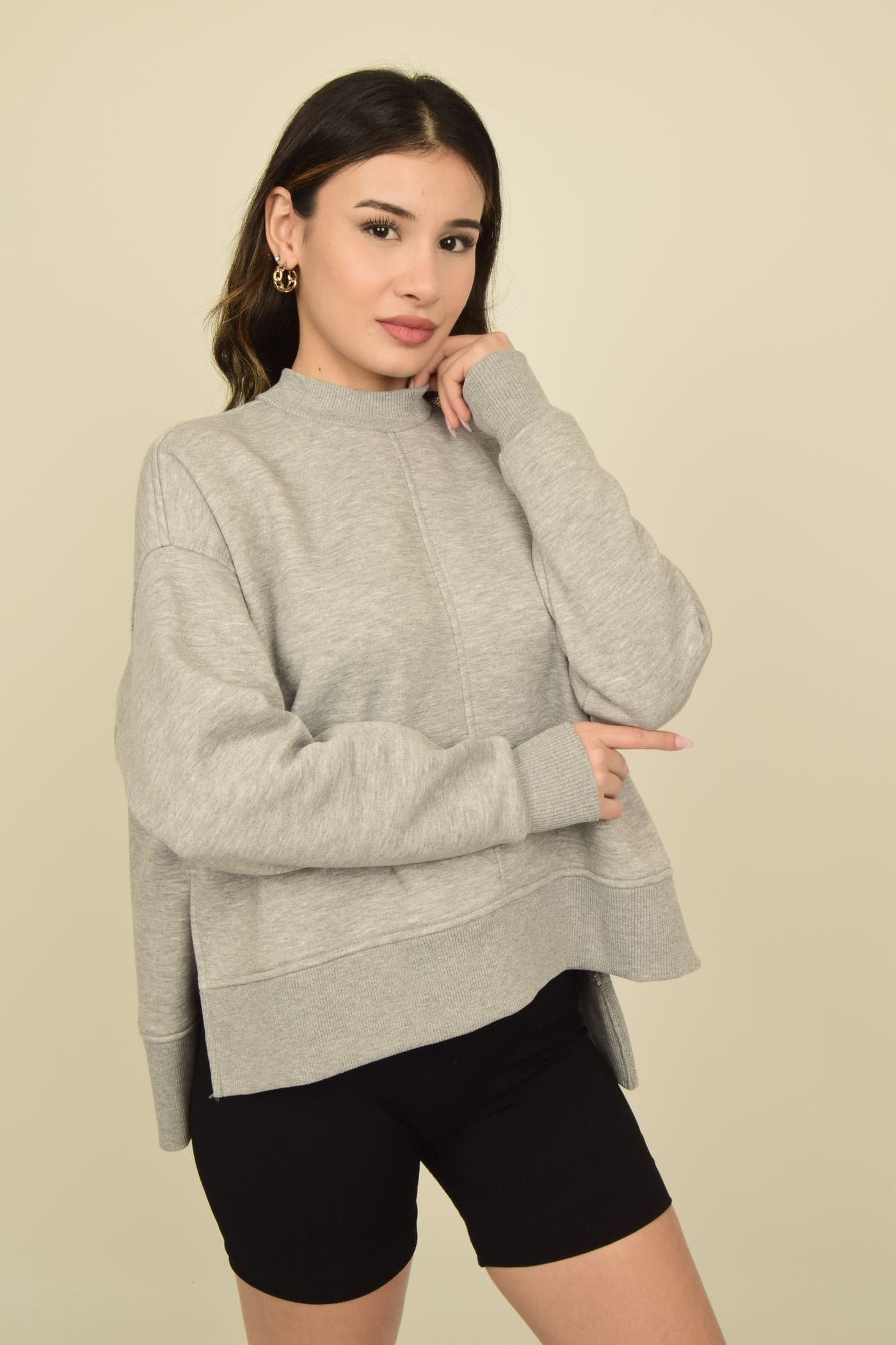 Balıkçı Yaka Yırtmaçlı Oversize Sweatshirt Görsel 12