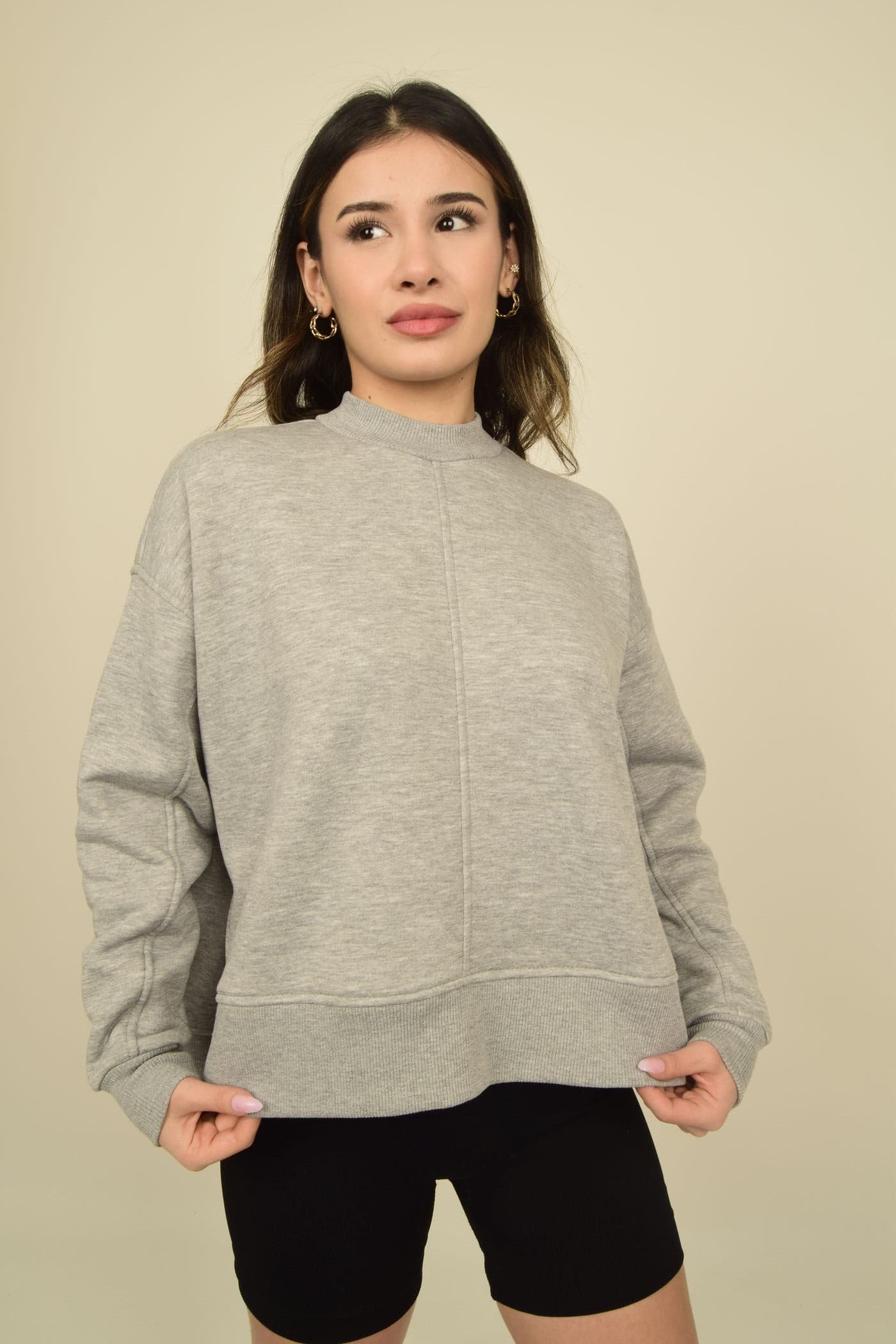 Balıkçı Yaka Yırtmaçlı Oversize Sweatshirt Görsel 13