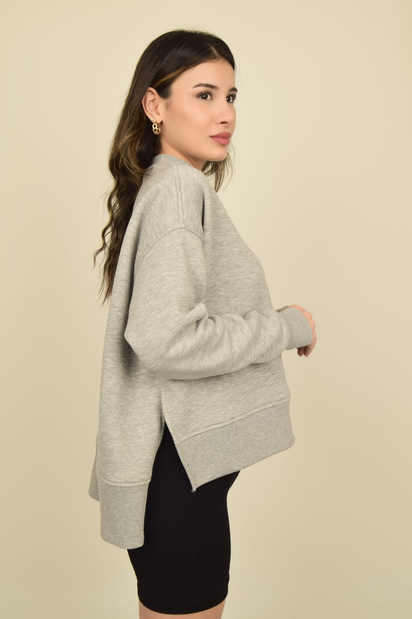 Balıkçı Yaka Yırtmaçlı Oversize Sweatshirt Görsel 14