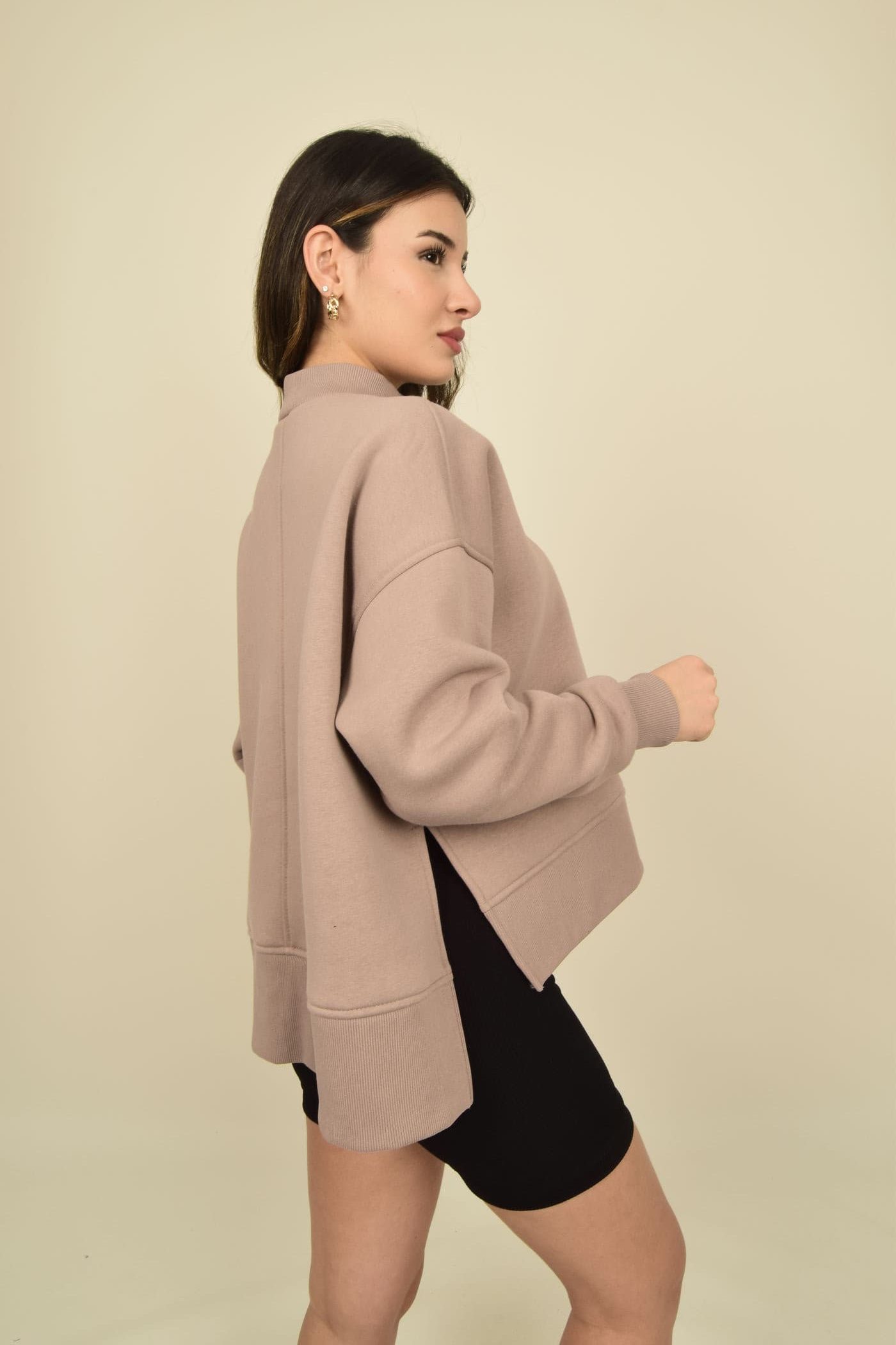Balıkçı Yaka Yırtmaçlı Oversize Sweatshirt Görsel 27