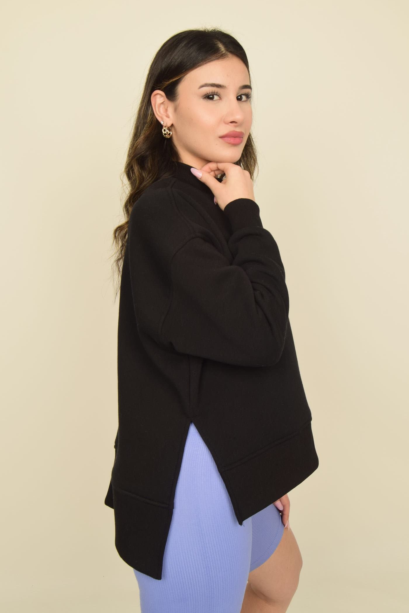 Balıkçı Yaka Yırtmaçlı Oversize Sweatshirt Görsel 9
