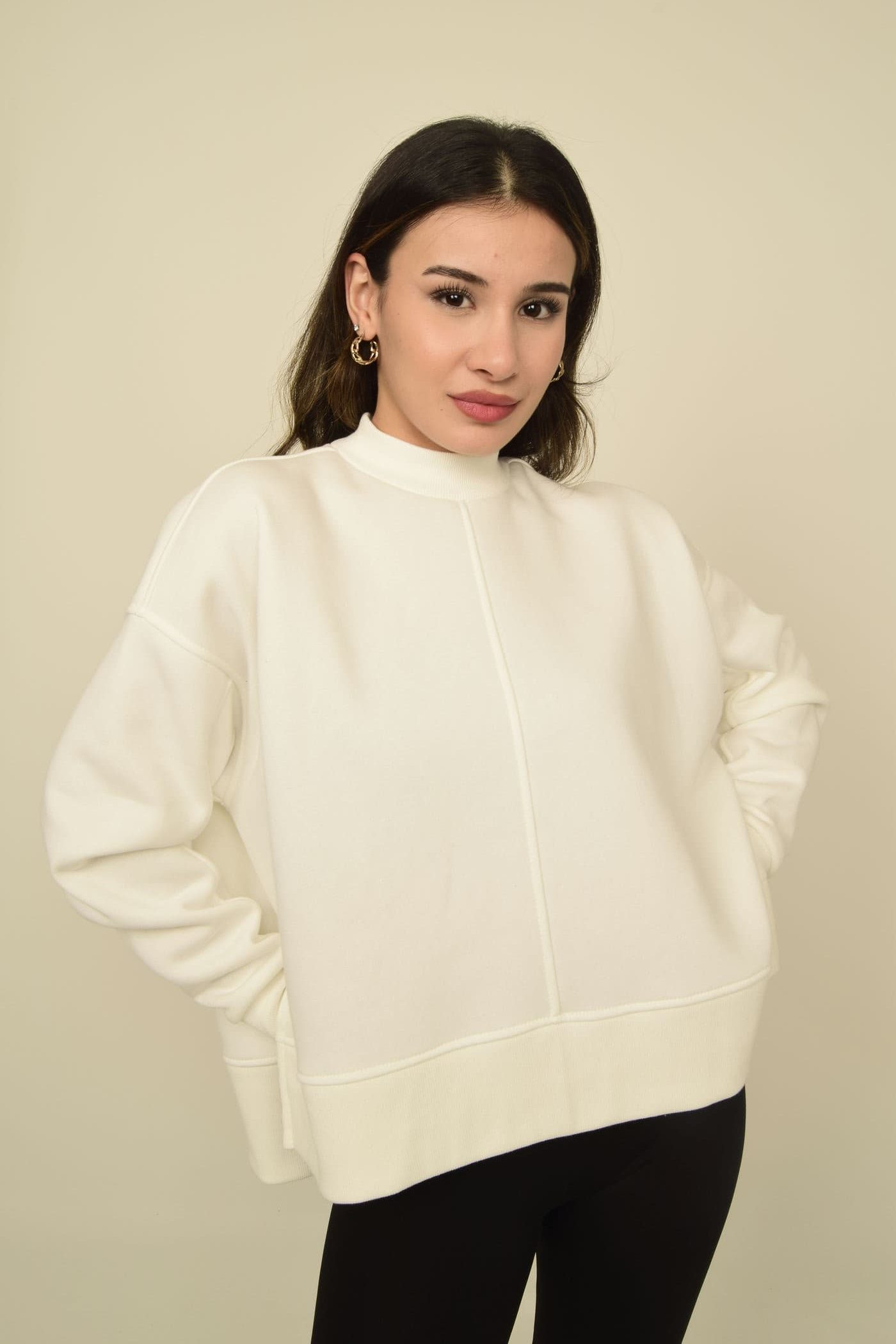 Balıkçı Yaka Yırtmaçlı Oversize Sweatshirt Görsel 19