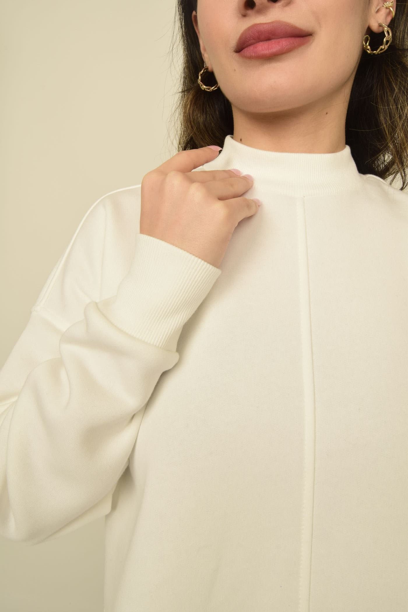 Balıkçı Yaka Yırtmaçlı Oversize Sweatshirt Görsel 23