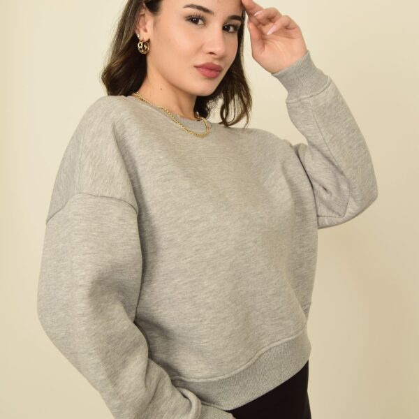 Gri Melanj Bisiklet Yaka Oversize Crop Basic Sweatshirt