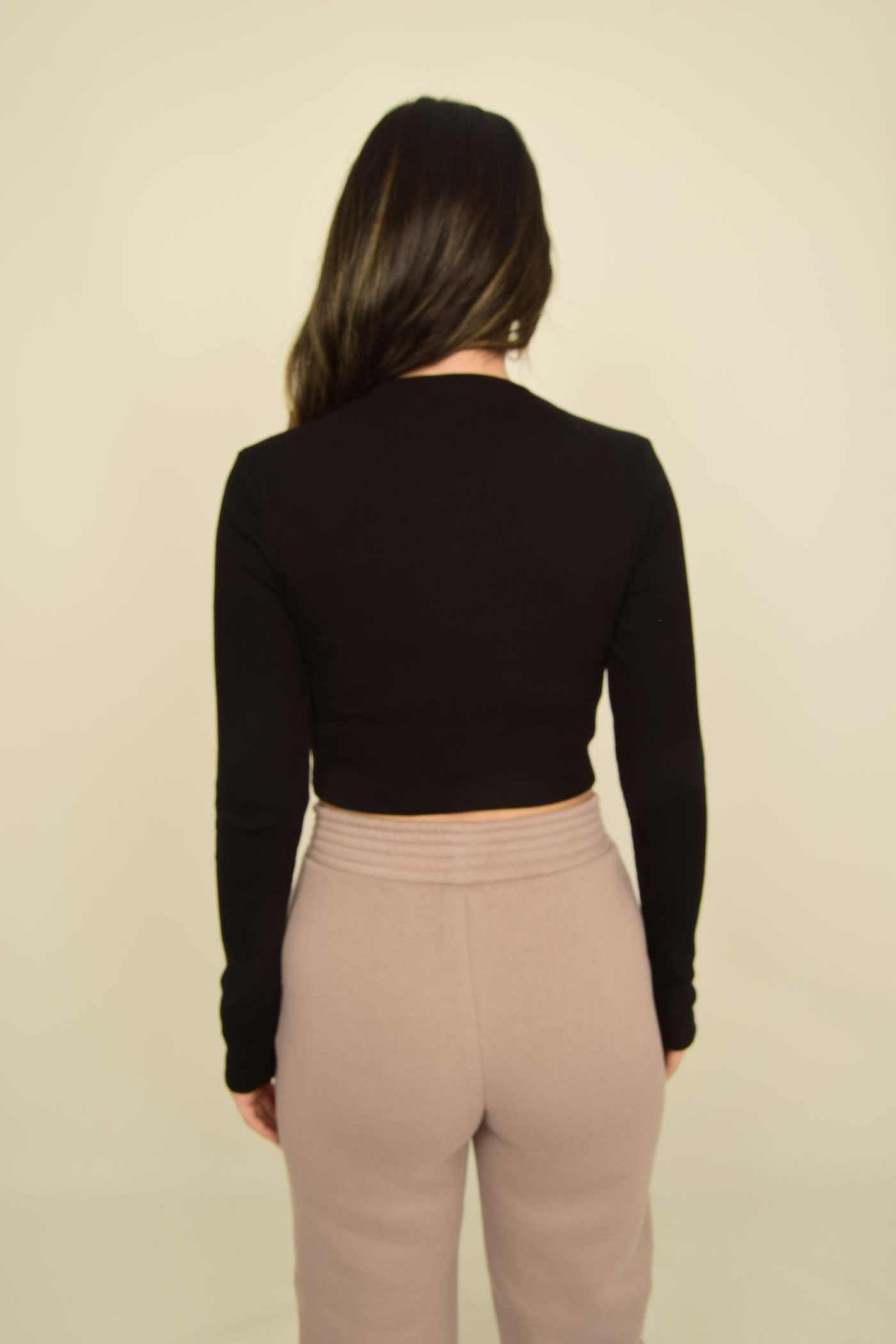 Siyah Bisiklet Yaka Basic Uzun Kollu Kaşkorse Crop Body Görsel 6