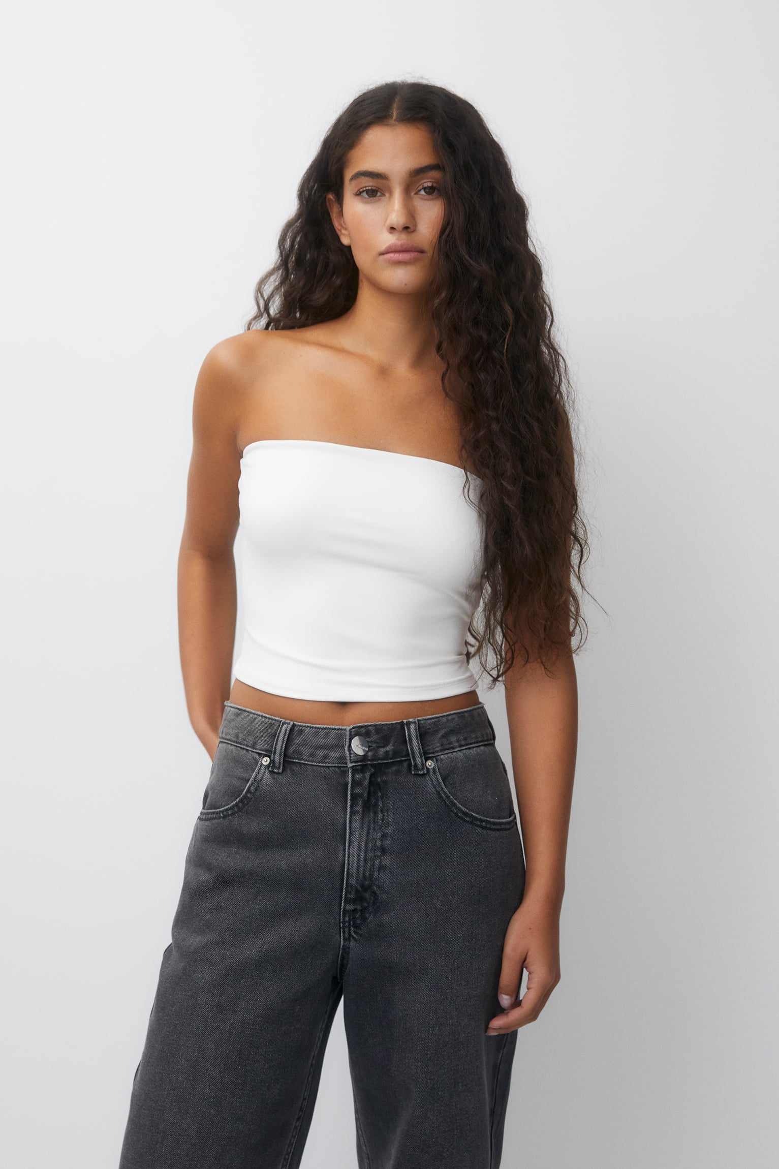 Siyah Straplez Bandeau Poliamid Süprem Crop Body Görsel 7