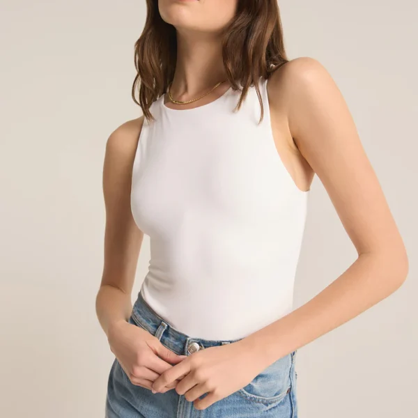 Beyaz Halter Yaka Poliamid Kumaş Bodysuit